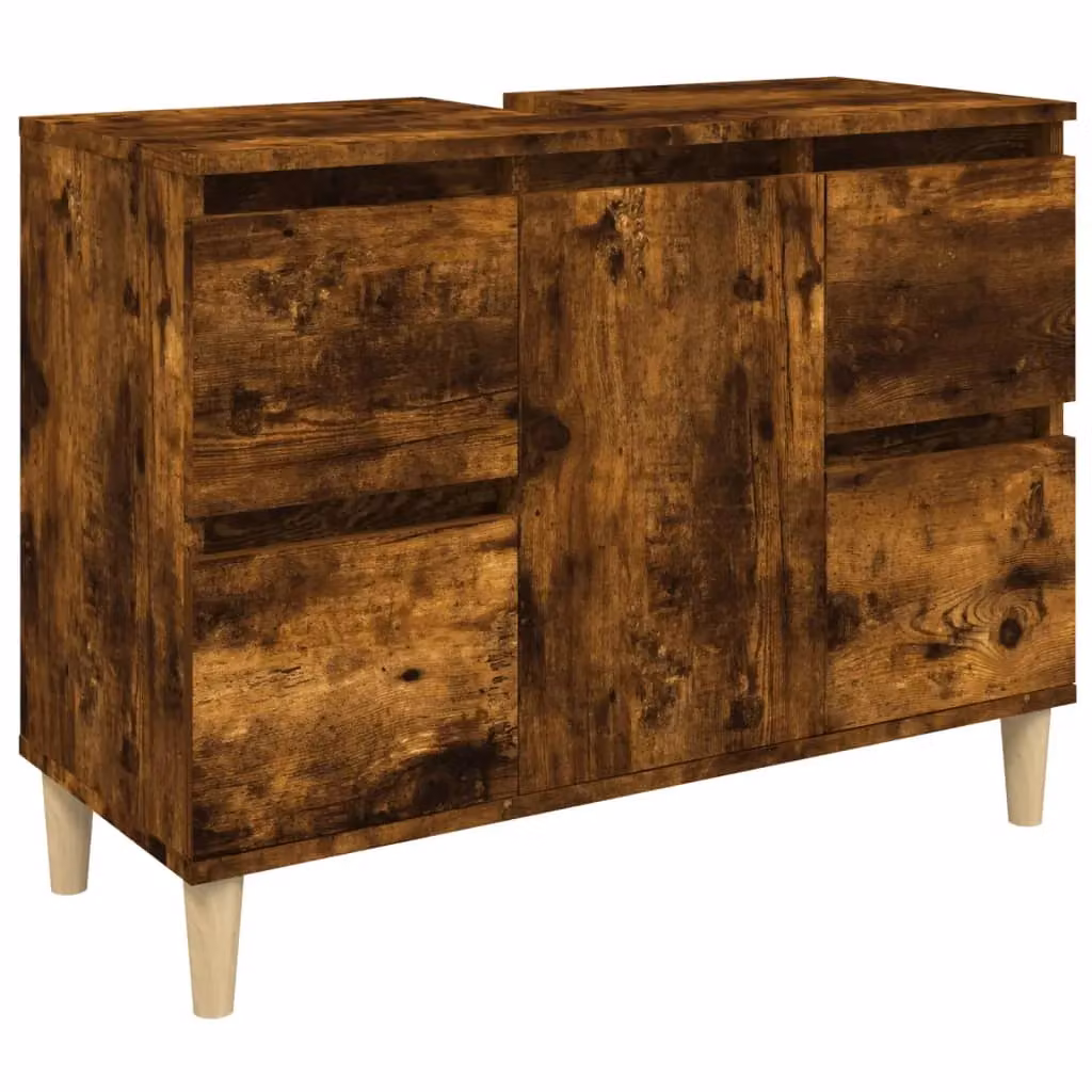 Berkfield Home Smoked Oak Sink Cabinet in Brown, W/D/H: 80 x 33 x 60 cm – 2