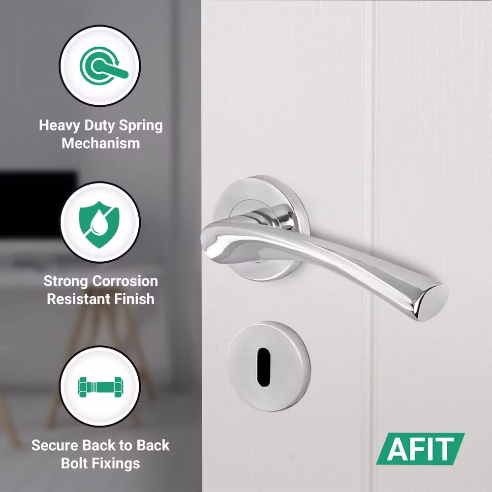 AFIT Polished Chrome Lock Door Handle Rose Set, 1 Pair, Silver, W/D/H: 15 x 15 cm – 2