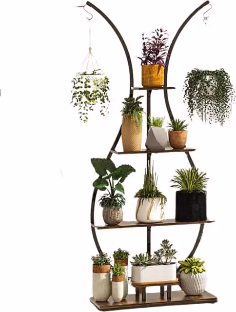 Pirlo Plush Industrial Metal and MDF Plant Stand Organiser in Brown