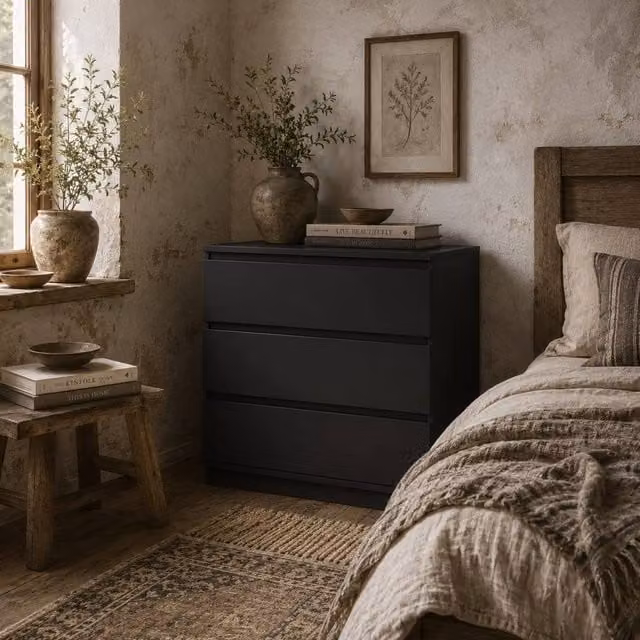Wyld Haus Rakami Black 3 Drawer Chest, W/D/H: 80 x 39 x 73 cm