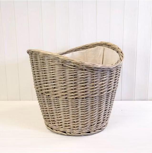 KDMD Willow Oval Log Basket with Hessian Liner in Natural Brown and Beige