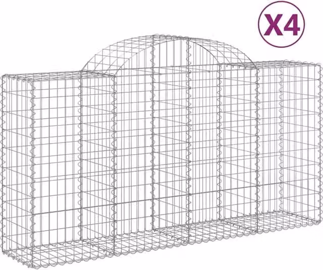 Berkfield Home Arched Gabion Baskets, 4 Piece Set, Silver Galvanised Steel, W: 200 cm, D: 50 cm, H: 100-120 cm