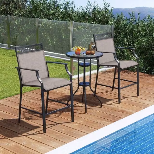 FORGEVIO Modern Metal Counter Height Outdoor Dining Chairs in Black – 1
