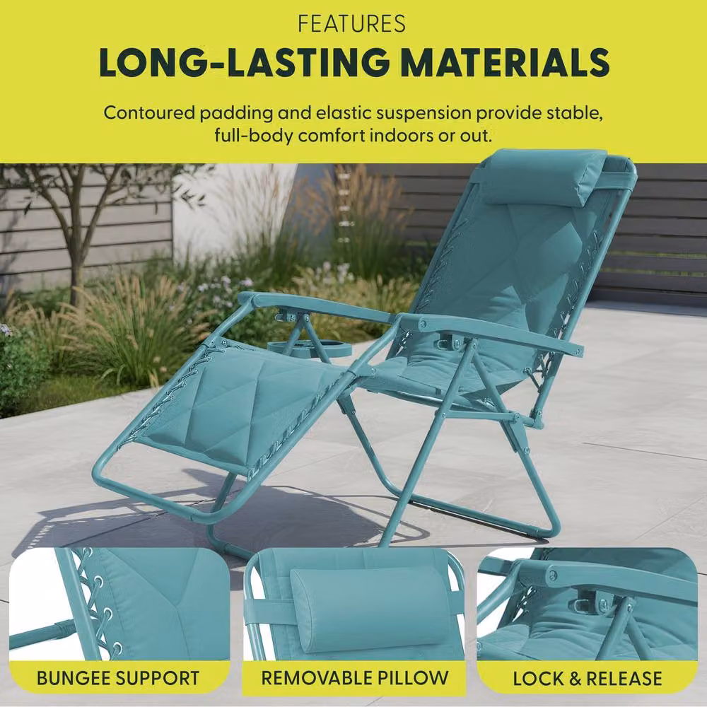 Keplin Set of 2 XXL Premium Heavy Duty Quilted Zero Gravity Chairs in Mint Green and Turquoise – 3