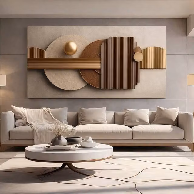Mafett Large Abstract Canvas Wall Art in Beige and Brown Minimalist Design