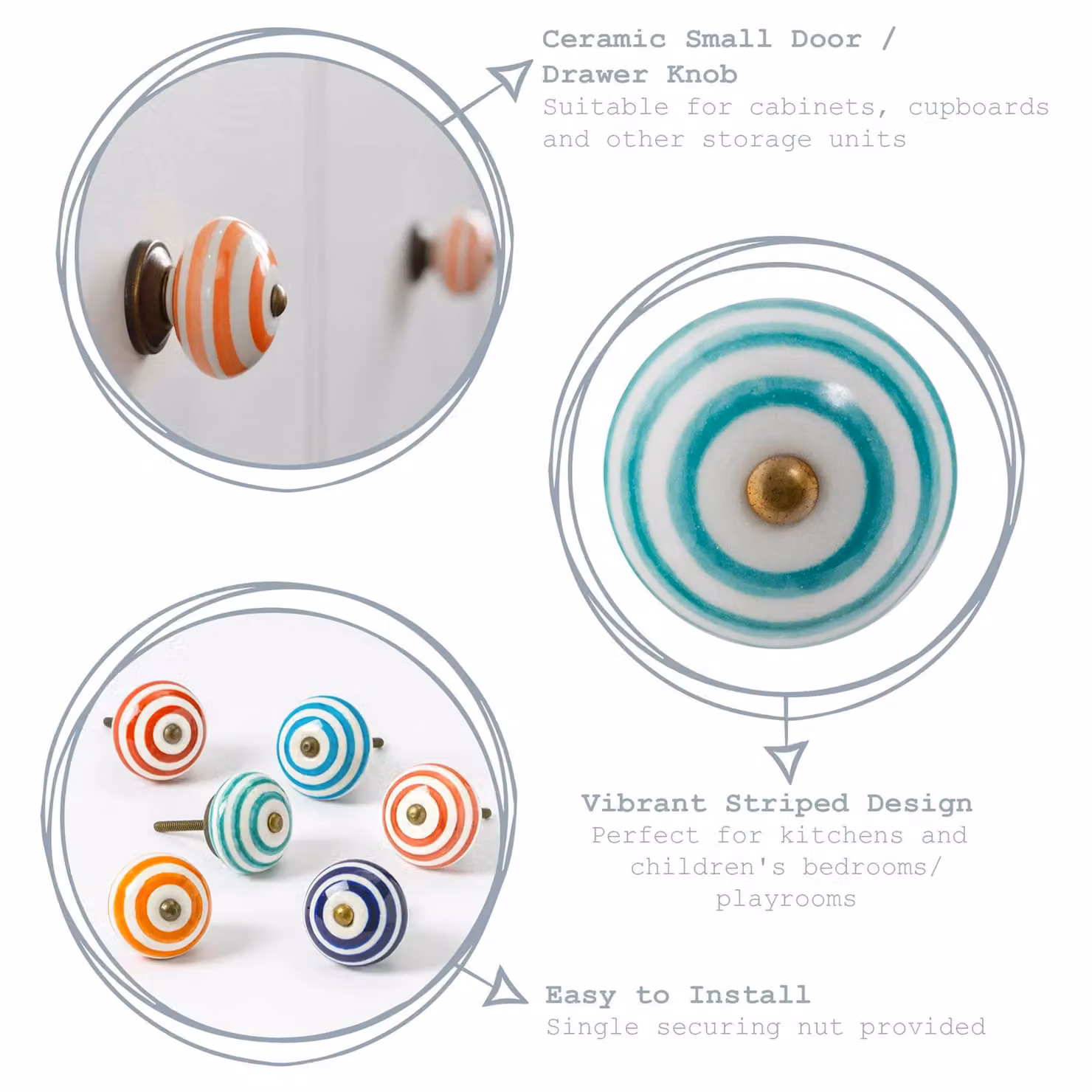 Nicola Spring Orange Striped Ceramic Cabinet Knob – 2