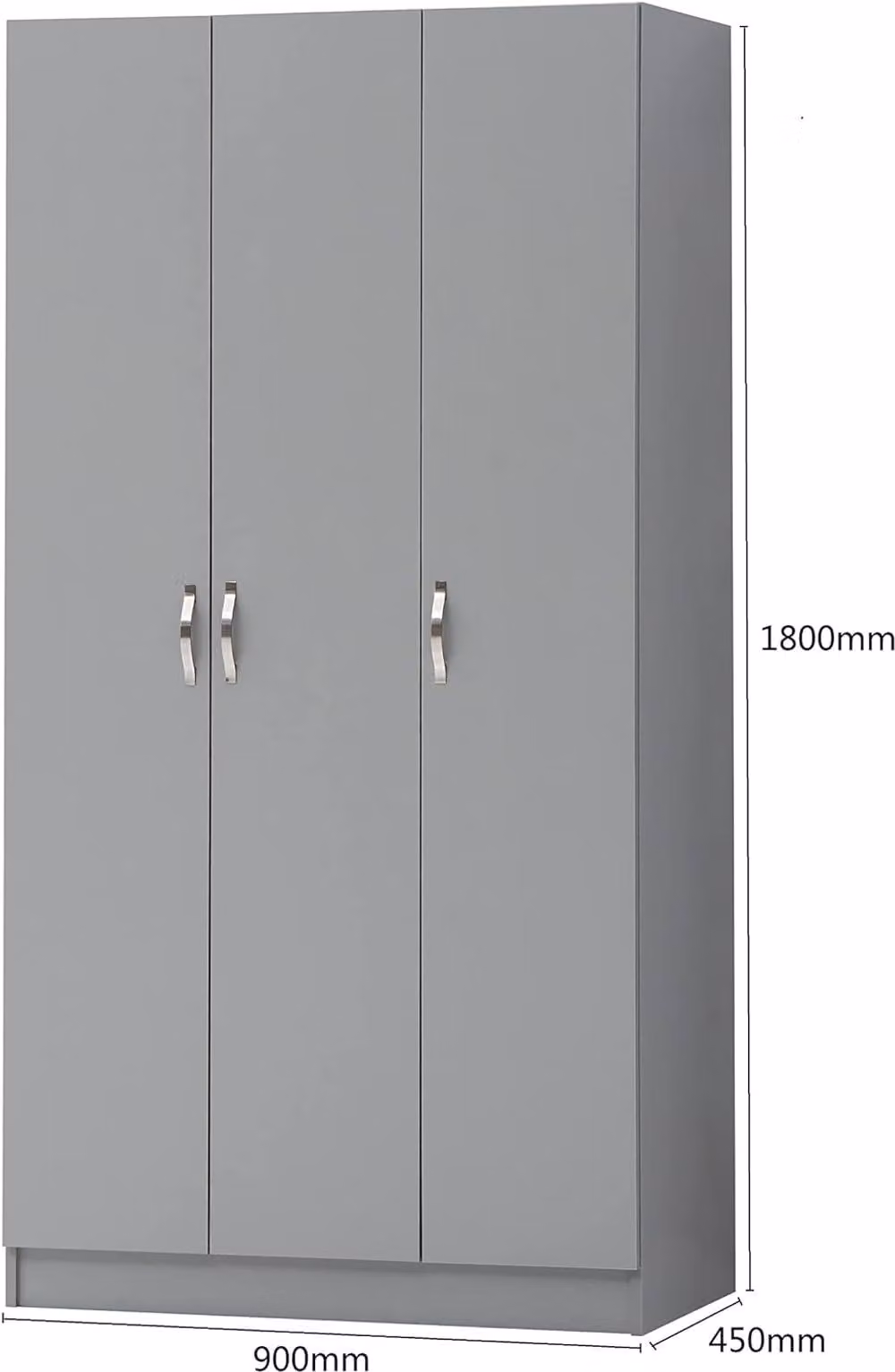 Timber Art Design 3 Door Modern Wardrobe Storage Unit with Hanging Rail in Matt Light Grey, H 180 cm x W 90 cm x D 45 cm – 2