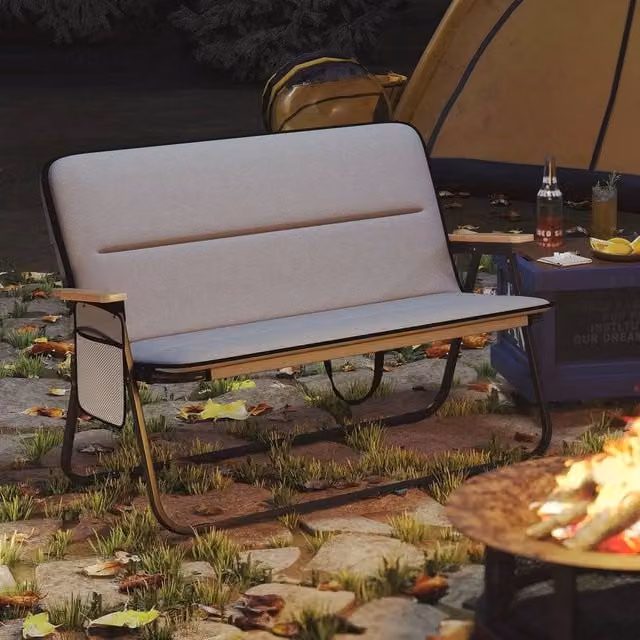 Kelvenix 2-Person Folding Garden Loveseat with Upholstered Fabric Cushions in Grey – 1