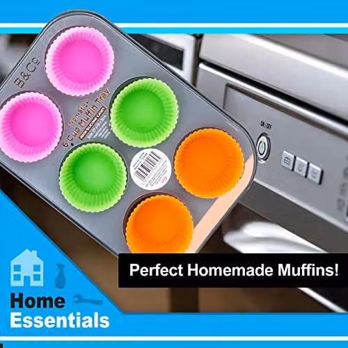 B&Co Non Stick 6 Cup Muffin Tray and Case Set in Green, Pink or Orange – 2
