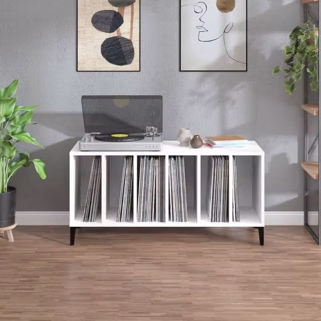 Berkfield Home Modern Record Cabinet in White, W/D/H: 100 x 38 x 48 cm