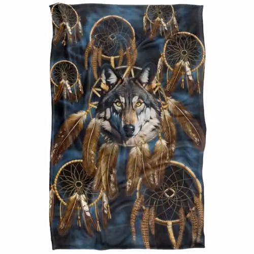 JQ Licensing Dreamcatcher Wolf Silky Touch Super Soft Fleece Throw Blanket, Multicolour, W: 91 cm, D: 147 cm – 1