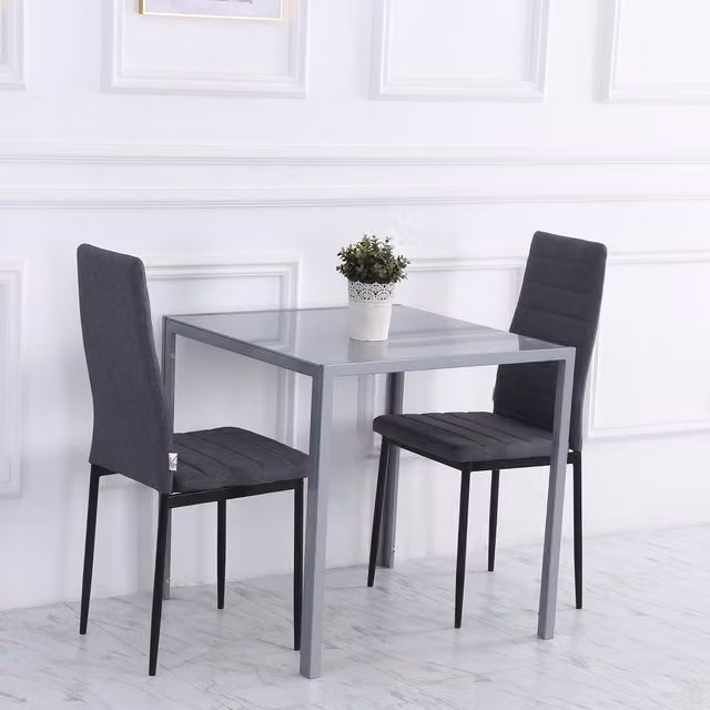 HOMCOM Modern Square Dining Table with Glass Top and Metal Legs, Grey