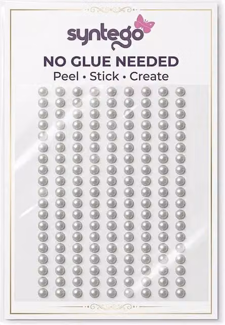 Syntego Pack of 200 Silver Self Adhesive Round Pearl Beads Flat Back