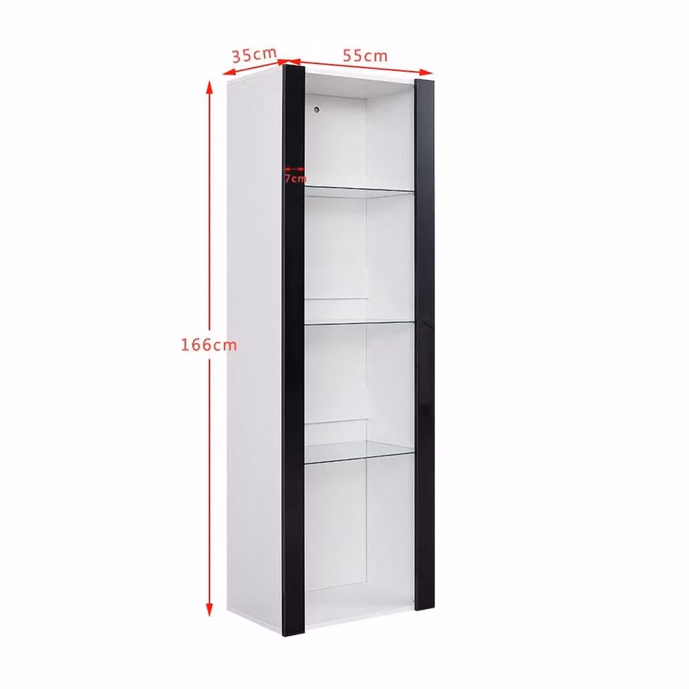 FORGEVIO Modern High Gloss Display Cabinet with Glass Doors and Integrated RGB LED Lighting in White and Black – 2