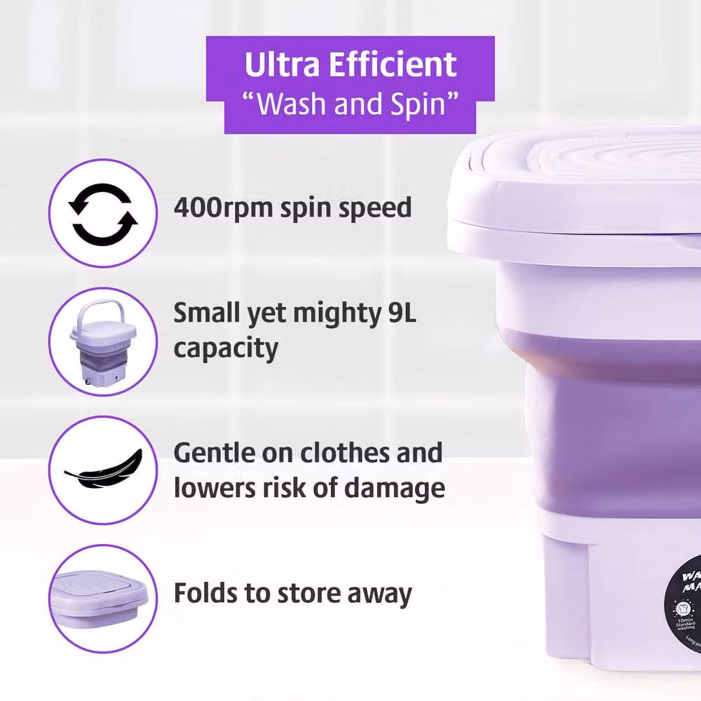 Clarsen Compact Portable Washing Machine with Spin-Dry Basket, 9L Capacity, Purple – 2