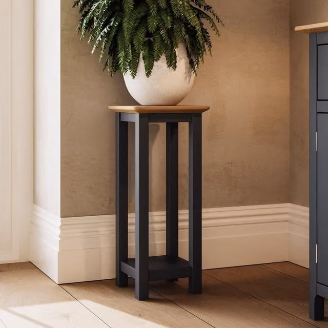 Taberno Modern Blue Painted Side Table with Oak Effect Top and Shelf