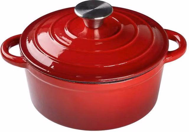 Garden Sanctuary Red Enamelled Cast Iron Dutch Oven Casserole Pot with Lid, 2.7 l