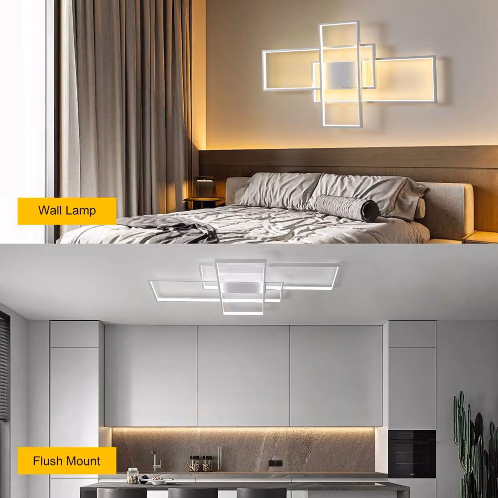 NIVOR Modern Square 3-Light LED Ceiling Light in White with Remote Control and Dimming Function, W: 110 cm – 4