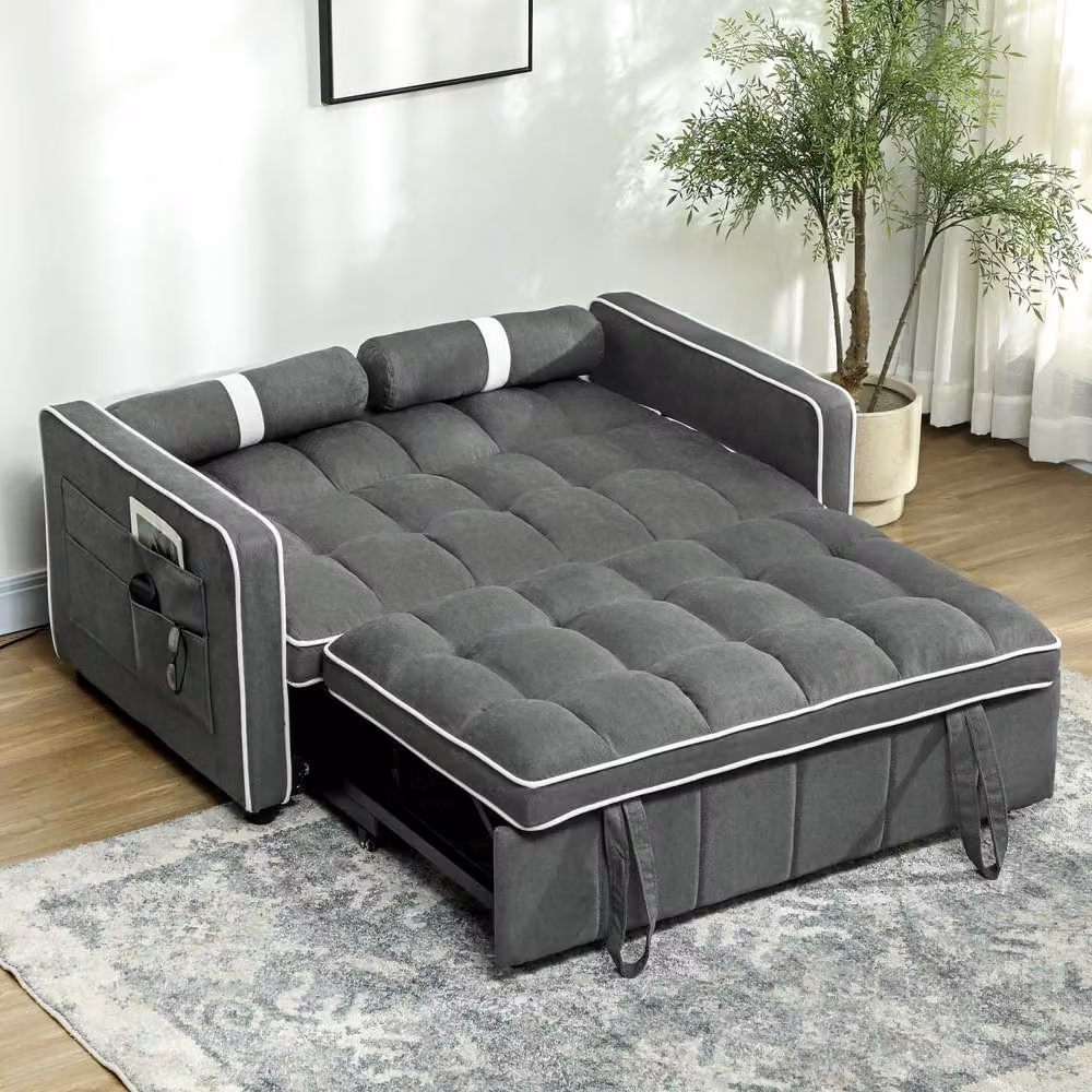 Wyld Haus Tapa 2 Seater Click Clack Sofa Bed in Charcoal Grey with White Trim, W/D/H: 138.5 x 86.0 x 87.0 cm, Mattress Size: 140 x 190 cm – 7