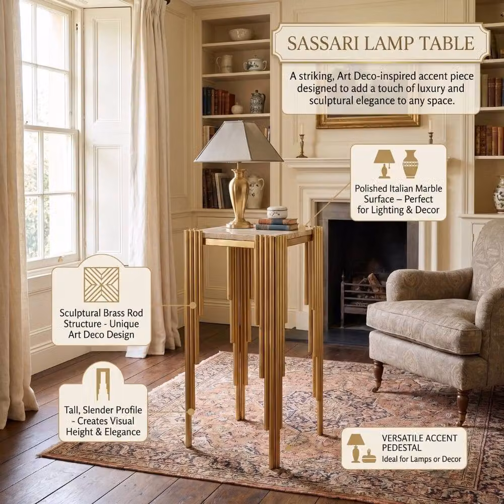 Home Luxe Interior Sassari Gold Modern Side Table with Cream Marble Top, W/D/H: 30 x 30 x 70 cm – 6