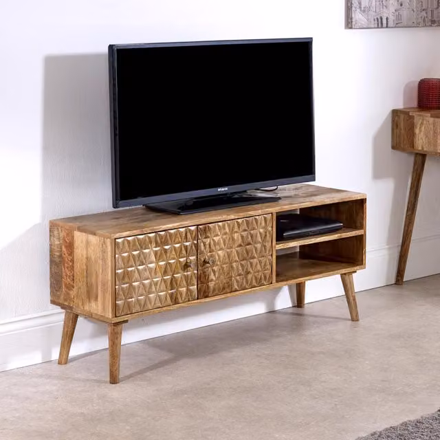 IH Design Marlow Light Mango Wood TV Stand with 2 Doors and 2 Shelves in Brown