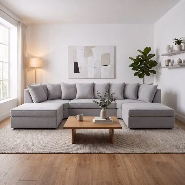 Abakus Direct Verona U-shape Corner Sofa in Grey Linen Fabric