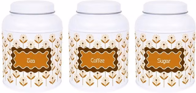 Purely Home Geometric Floral Metal Storage Canister in White with Domed Lid for Tea and Coffee