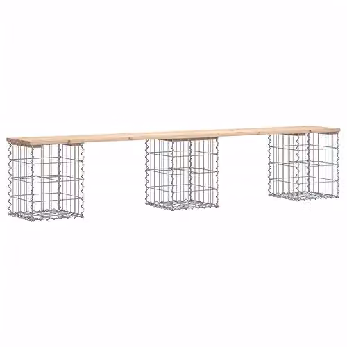 vidaXL Gabion Design Garden Bench in Brown Solid Pine Wood W/D/H: 203 x 31 x 42 cm