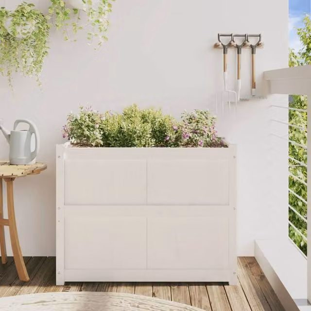 Berkfield Home Beautiful Garden Planter in White Solid Pine Wood, W/D/H: 90 x 50 x 70 cm – 1