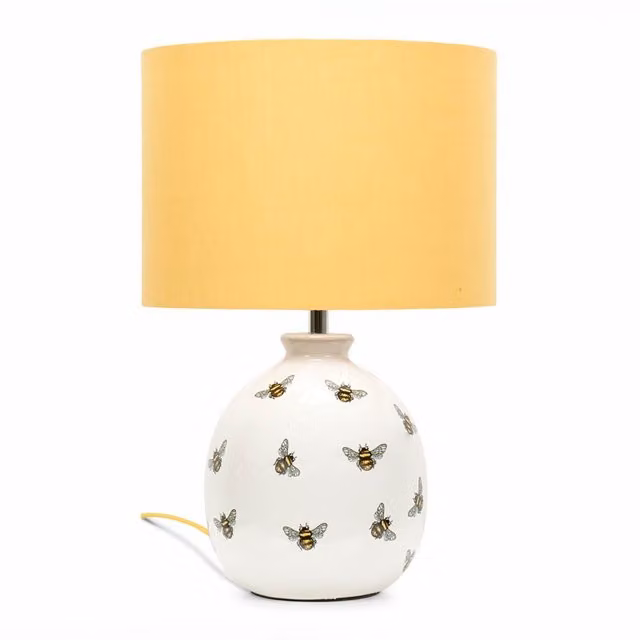 Jayne Bumble Bee Ceramic Table Lamp in White and Yellow
