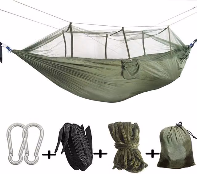 KDMD Double Camping Hammock with Integrated Mosquito Net, 200kg Capacity, Green
