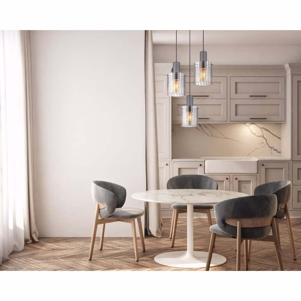 Globo Lighting Modern Grey Smoked Glass and Metal Pendant Light with 3x E27 Sockets, Diameter: 48 cm, Height: 150 cm – 3