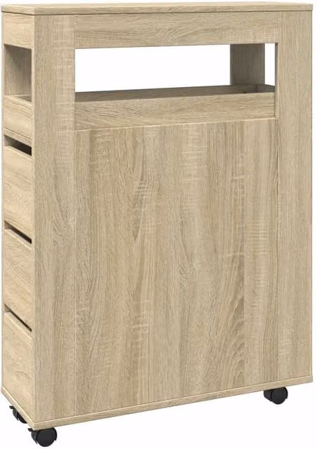 Berkfield Home Narrow Freestanding Bathroom Cabinet with Wheels in Sonoma Oak and Beige