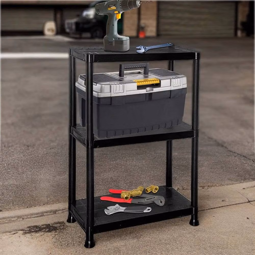 FORGEVIO Heavy Duty 3 Tier Plastic Garage Shelving in Black – 6