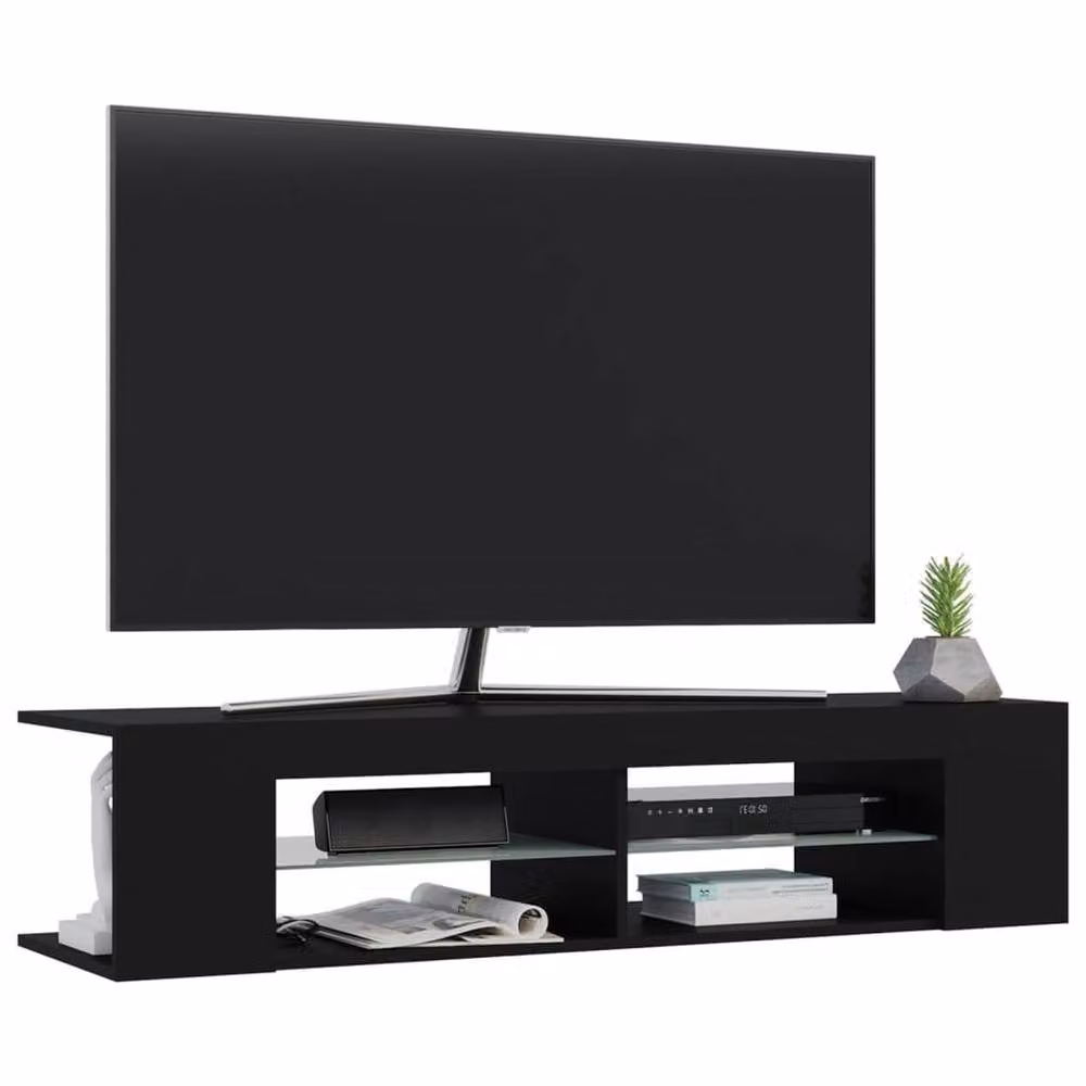 Berkfield Home Modern Black MDF TV Cabinet with LED Lights W: 135 cm, D: 39 cm, H: 30 cm – 2