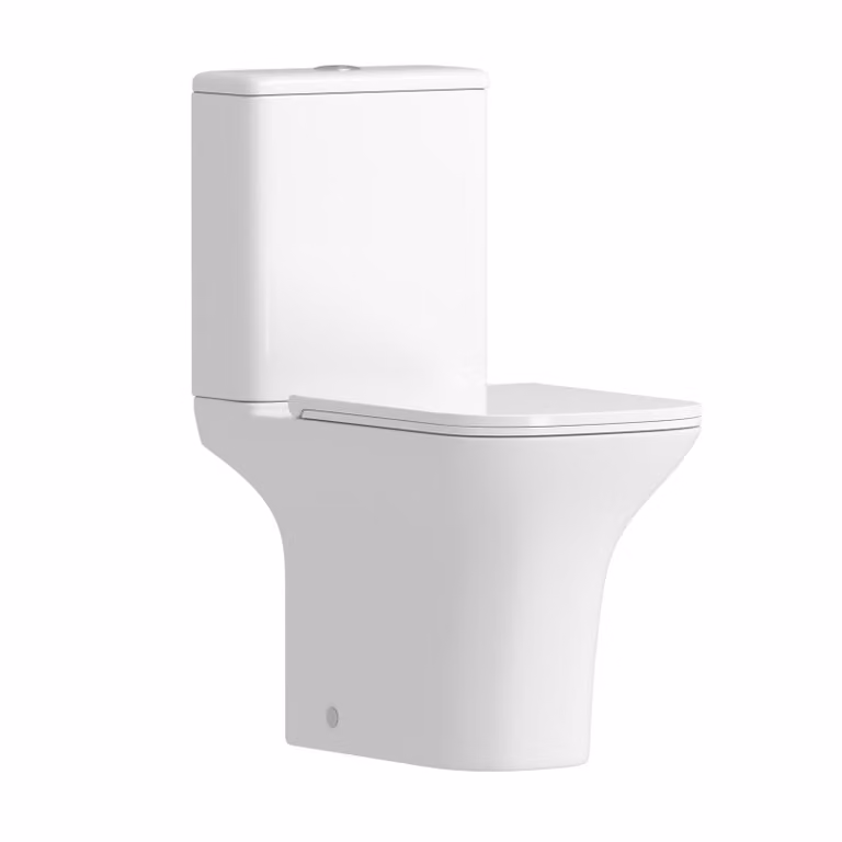 Royal Bathrooms Cube Rimless Close Coupled Ceramic Toilet with Cistern and Slim Soft Close Seat, White