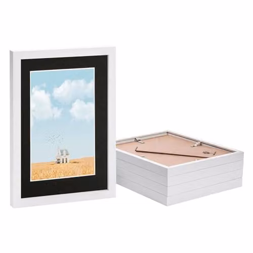 Nicola Spring Pack of 5 White A4 Rectangular Photo Frames with Black A5 Mounts and Glass