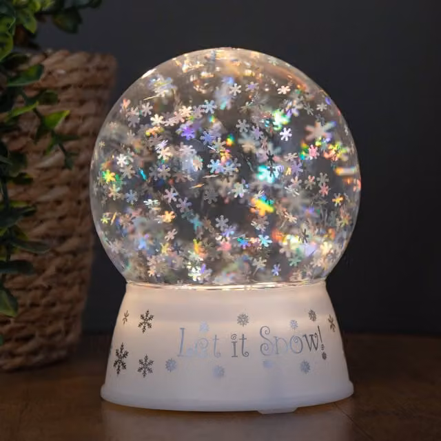 Samuel Alexander White and Silver Snowflake Water Spinner Globe with LEDs, 15cm – 1
