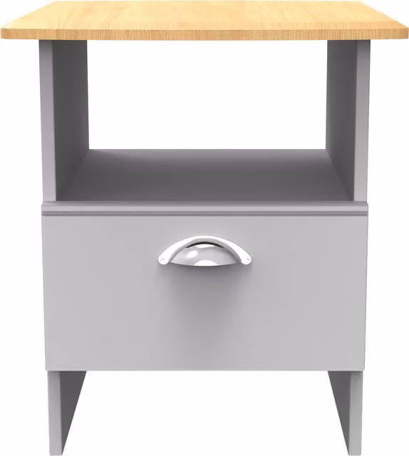 Victoria Bottom Drawer Lamp Table in Grey Matt and Riviera Oak