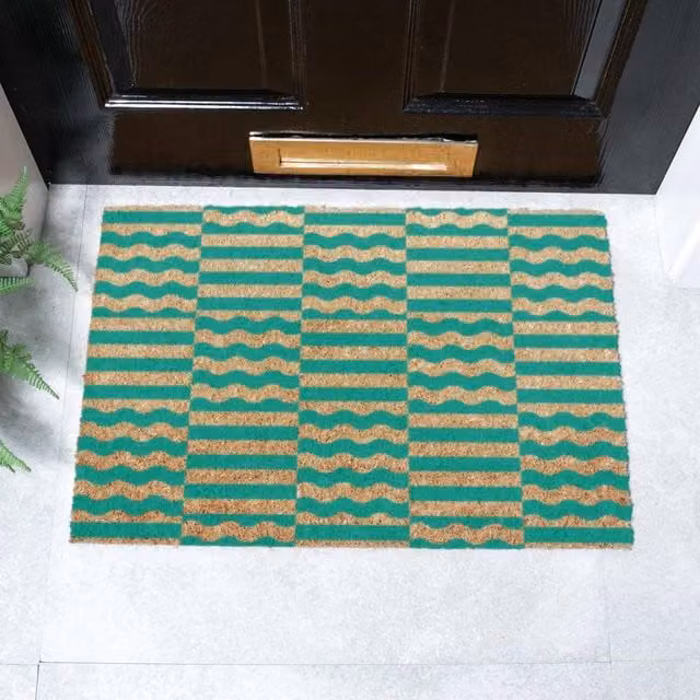 Artsy Mats Elizabeth Olwen Green Wave Coir Doormat, W: 60 cm, D: 40 cm – 1