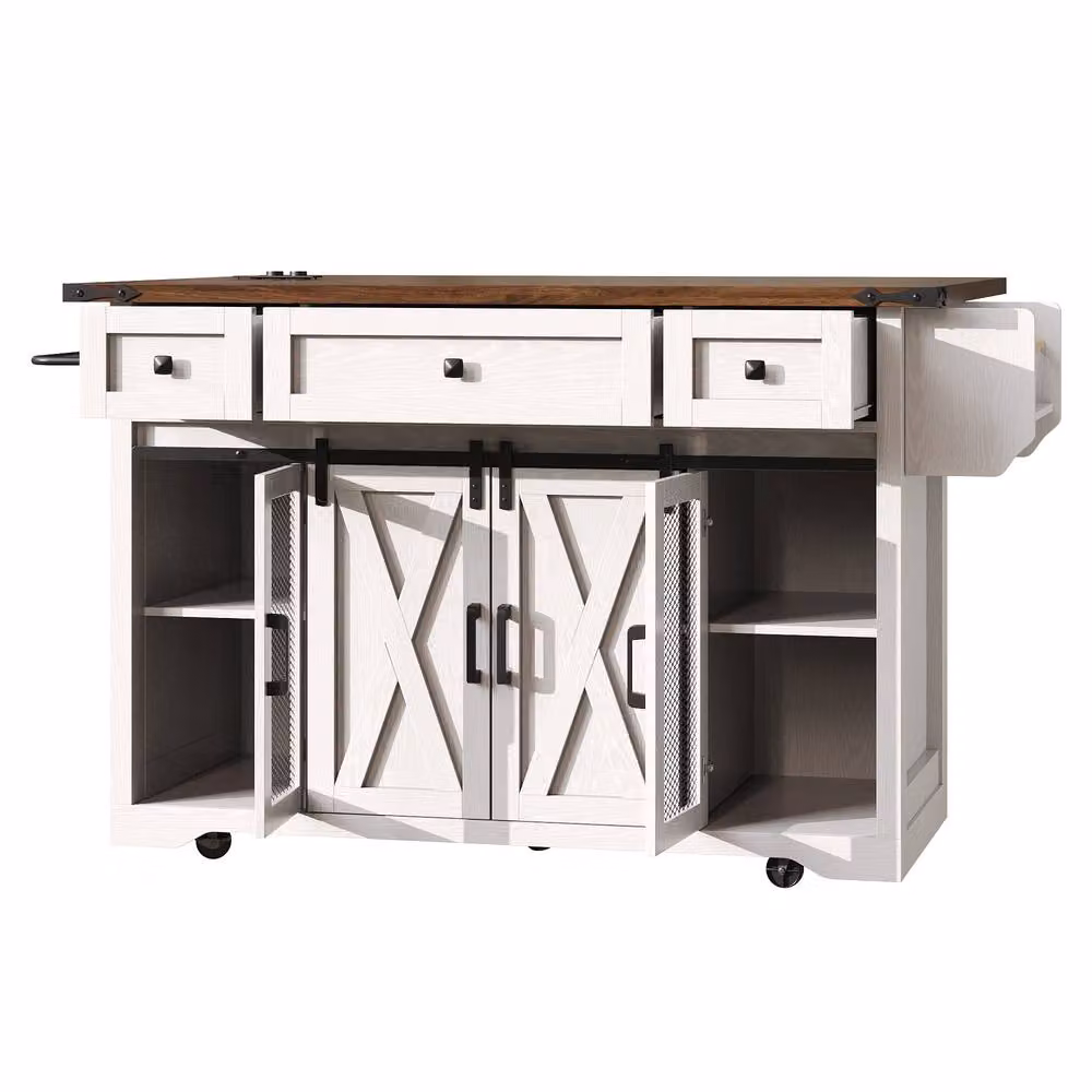 BTM Kitchen Island Trolley with Extendable Worktop and Power Outlet in White, W/D/H: 91.5 x 45 x 45 cm – 7