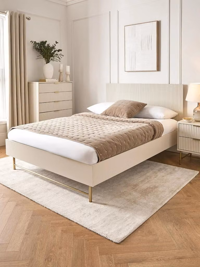 Very Home Modern Upholstered Bed Frame in White and Gold, W/D/H: 140 x 200 cm