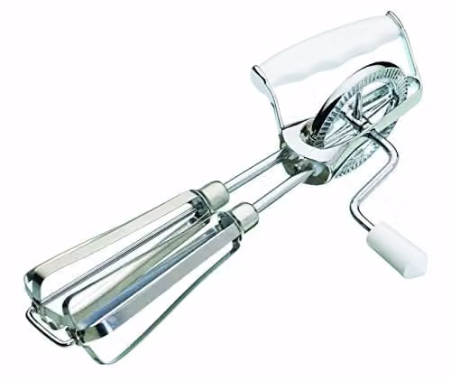 KitchenCraft Rotary Hand Whisk in Stainless Steel and Plastic, Silver/White, W/D/H: 6.5 x 13 x 27.5 cm