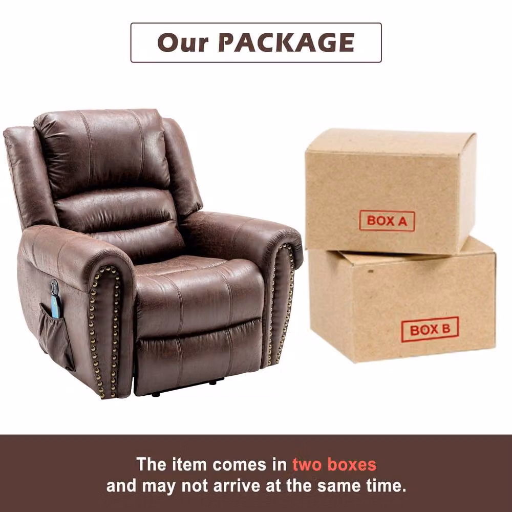 Merax Oversized Power Lift Riser Recliner Armchair with Massage and Heat in Brown – 5