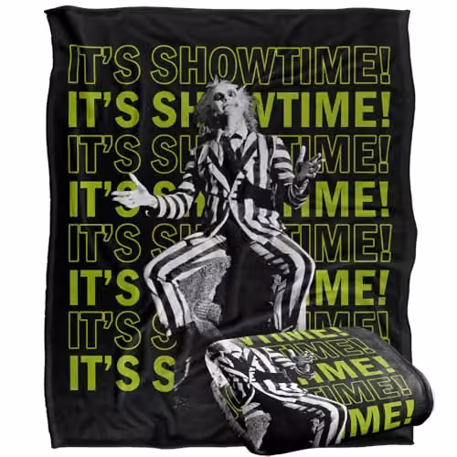LOGOVISION Beetlejuice It's Showtime Repeat Super Soft Silky Touch Fleece Throw Blanket, Multicolour, W: 152 cm, D: 127 cm
