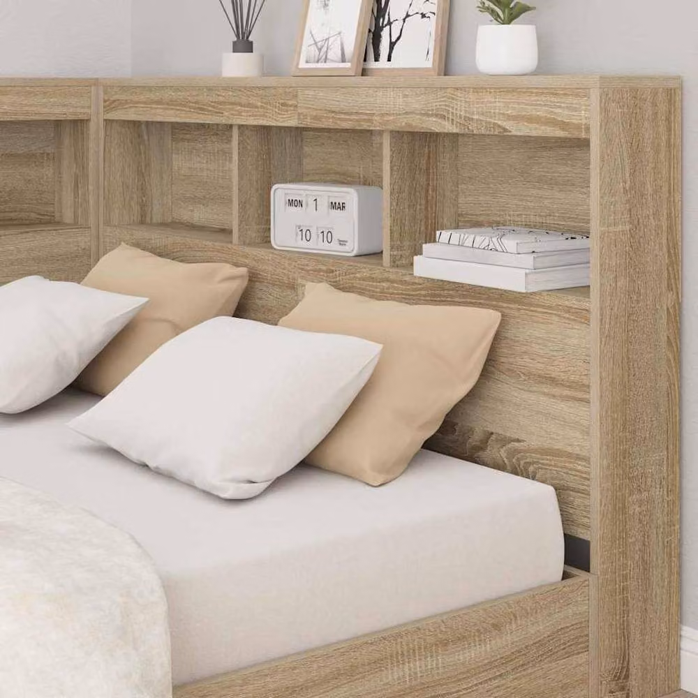 Berkfield Home Storage Headboard with Shelf in Sonoma Oak, Light Tan and Beige, Width: 120 cm – 2