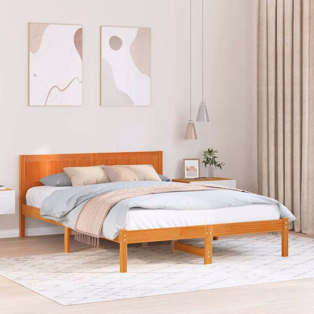 Berkfield Home Solid Pine Wood Bed Frame in Wax Brown, W/D/H: 150 x 200 cm – 2
