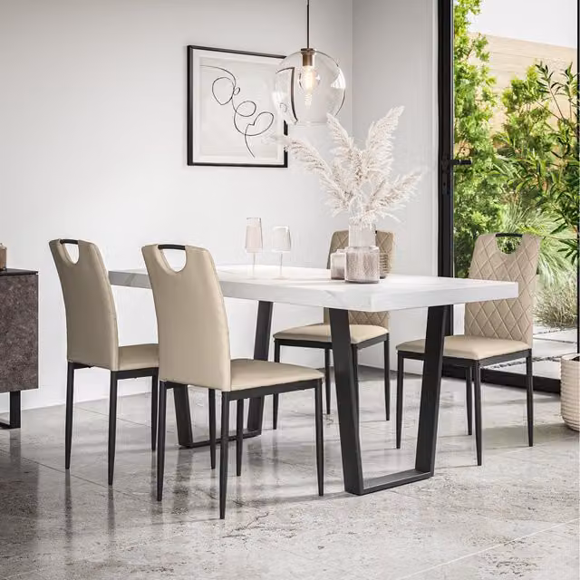 More4Homes Aria Dining Set with Marble Effect Rectangular Table and 4 Beige Monza Faux Leather Chairs