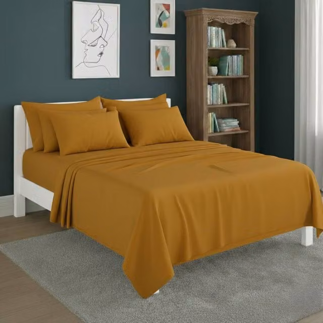 Snug City Plain Poly Cotton Easy Care Fitted Sheet and Matching Pillowcase Set in Yellow, Super King