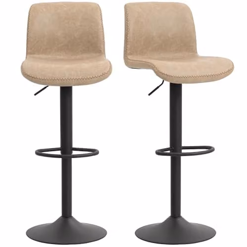 HOMCOM Set of 2 Modern Brown Synthetic Leather Bar Stools with Metal Frame and Backrest – 1